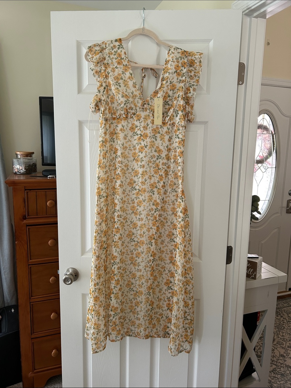 Yellow Floral Ruffle Midi Dress - Women